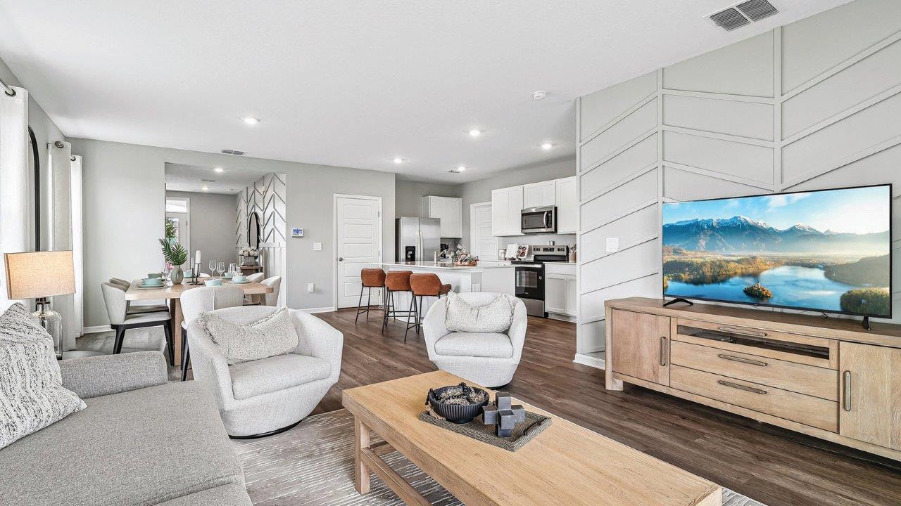 Living room with view of open concept layout