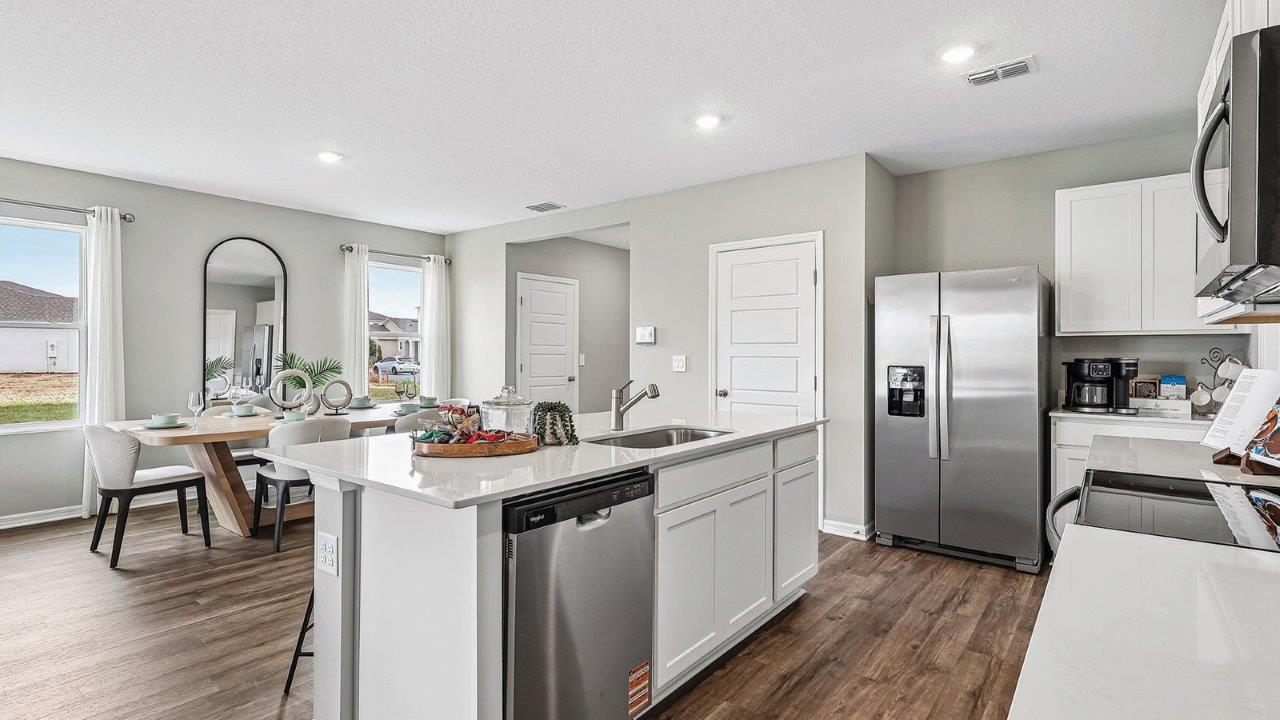 Kitchen with view of dining room