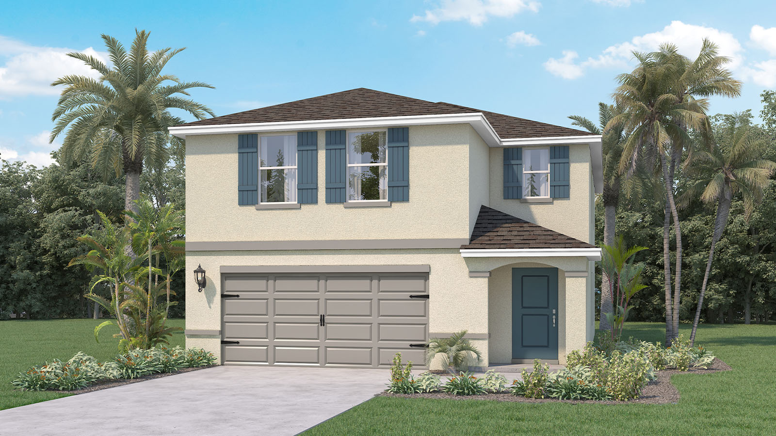 Exterior single family home with two car garage