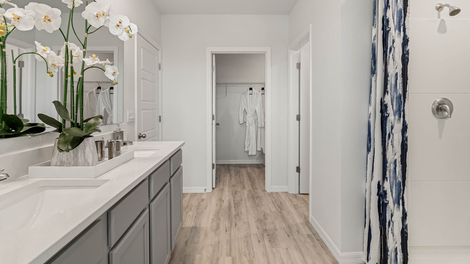 Primary bathroom with dual vanity