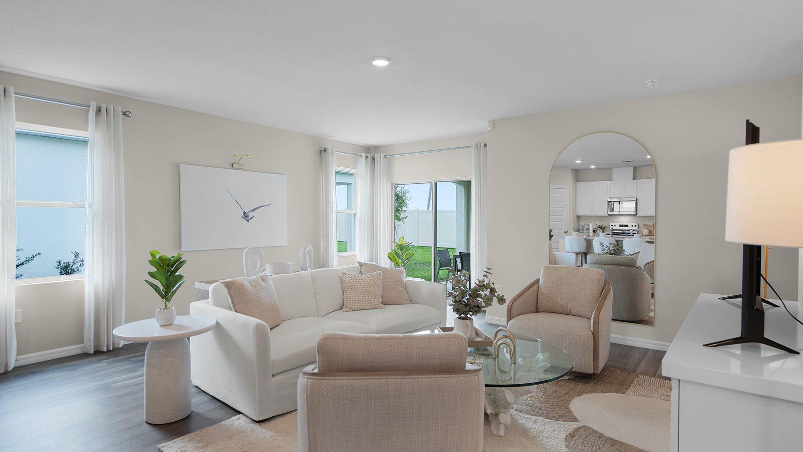 living room with large couch and chairs
