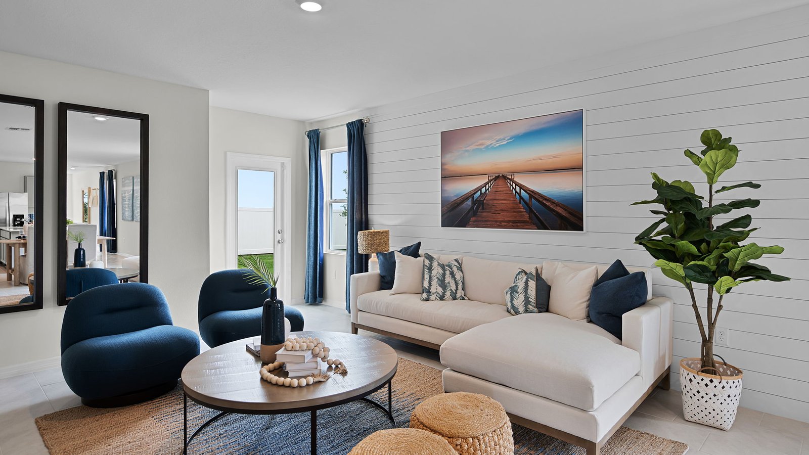 Living room with exterior door to patio