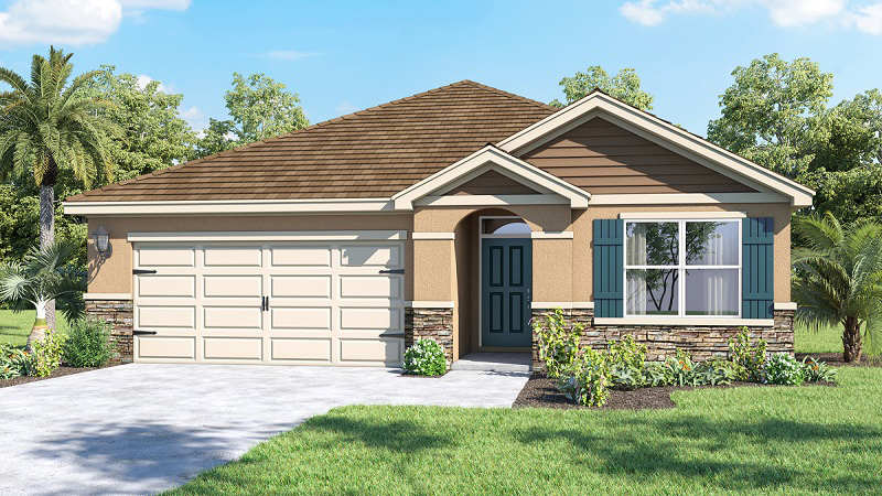 Rendering one story home with stone