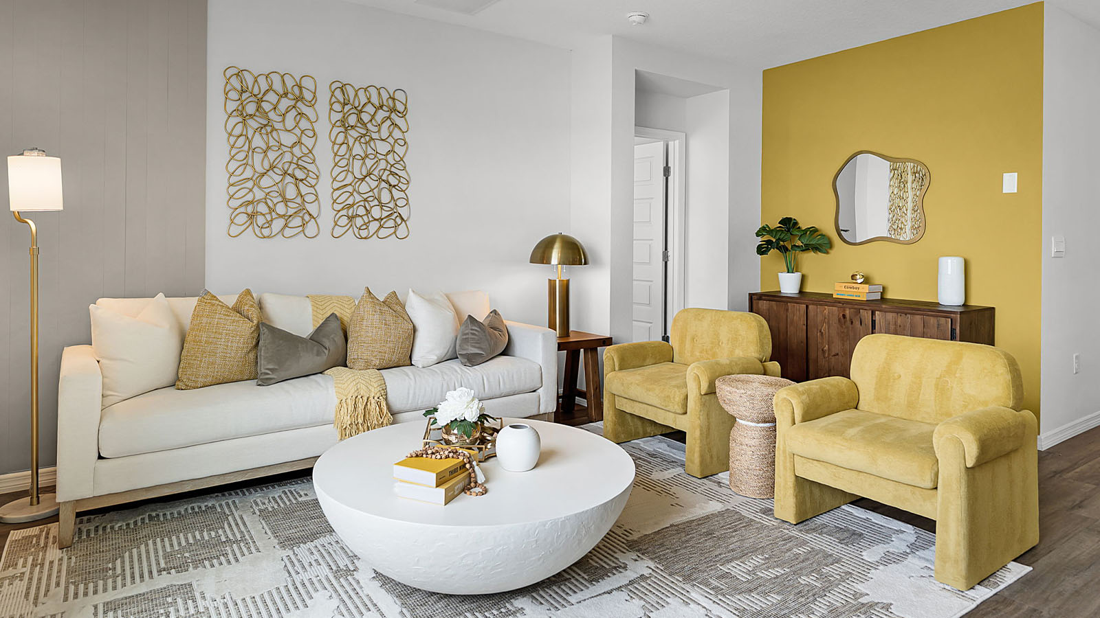 Living room decorated with yellow accents