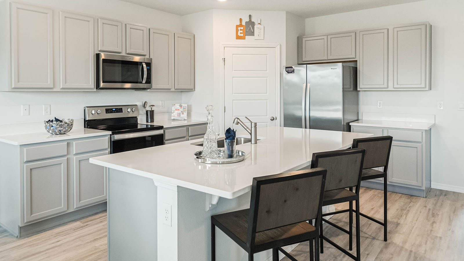 Kitchen with stainless-steel appliances