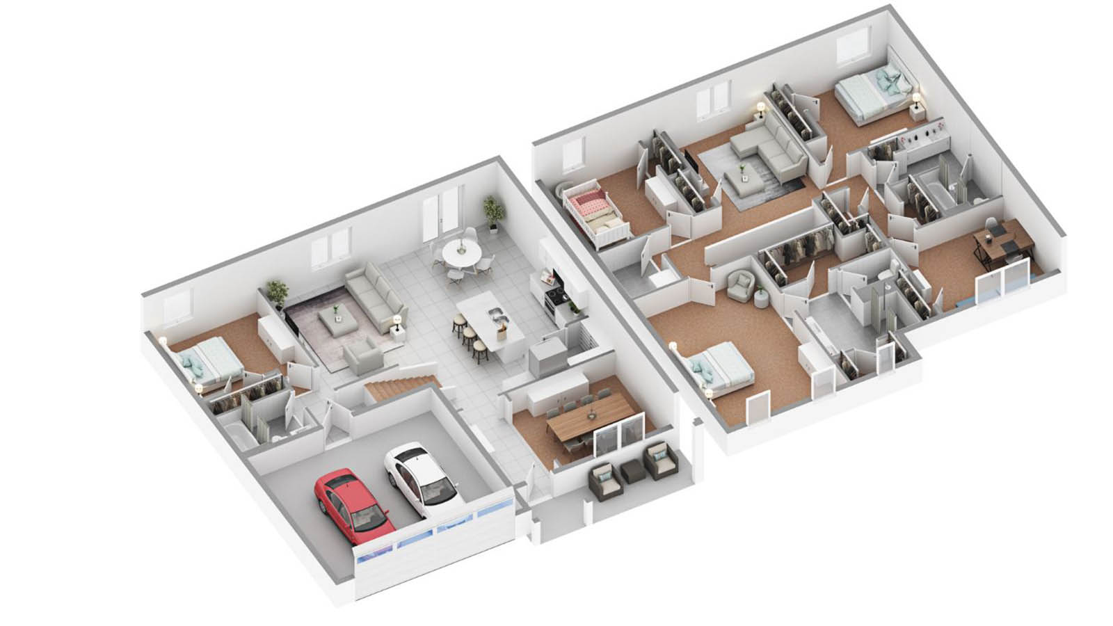 3D floorplan of a 2 story home