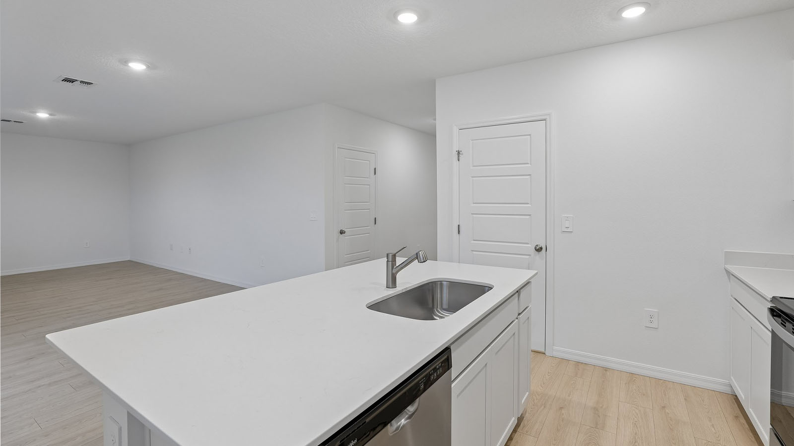 Kitchen island with a stainless steel sink