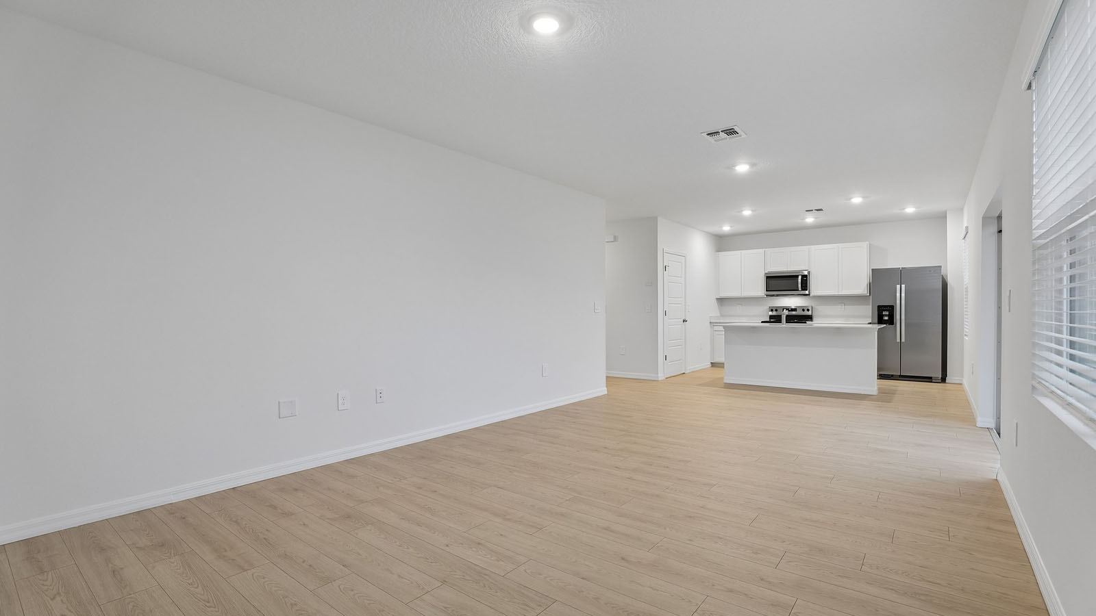 Living room adjacent to the kitchen