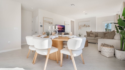 Dining room table with tile in the living room