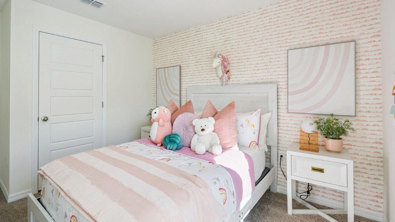 kids room with double size bed and closet