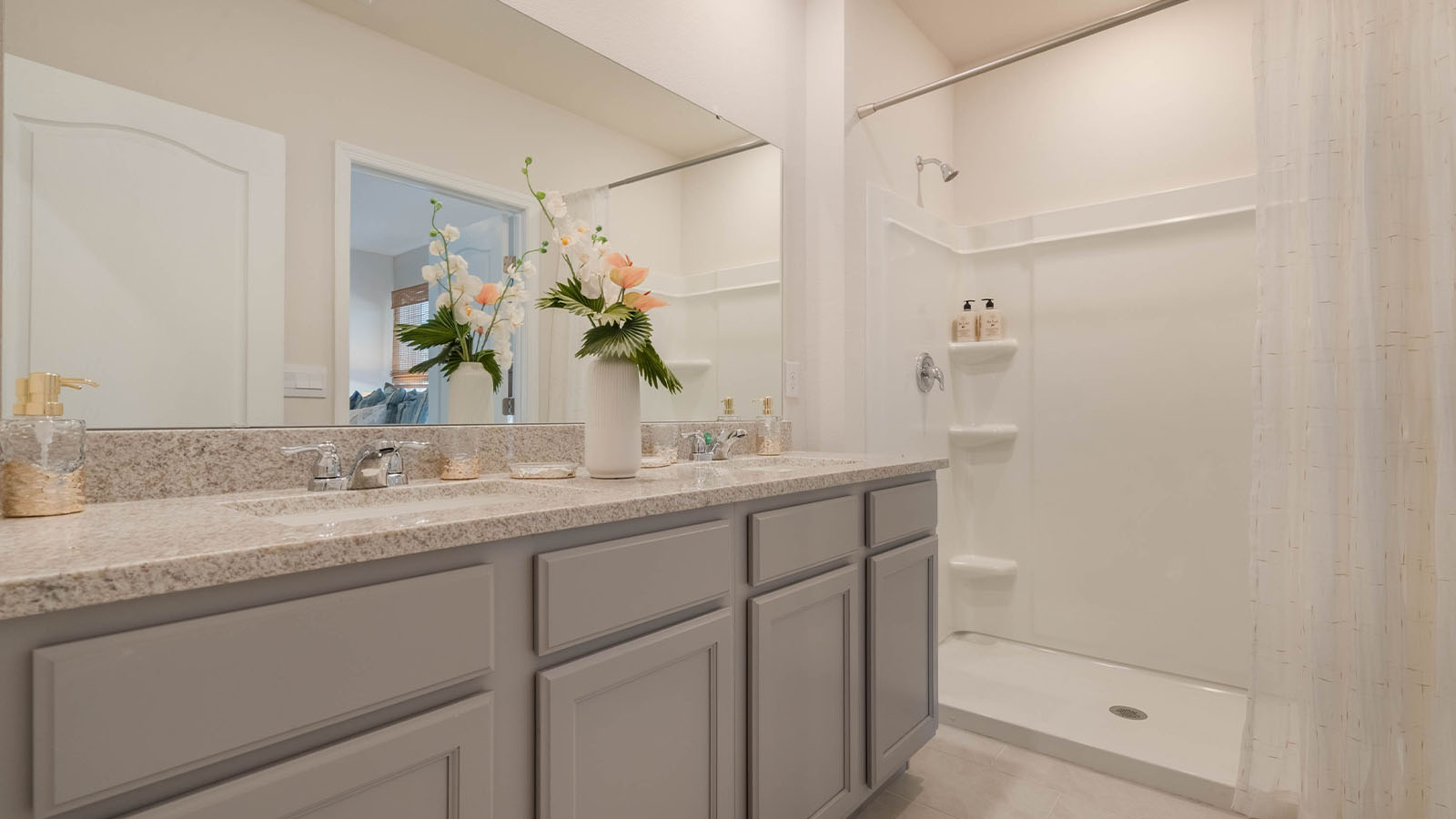 Primary bathroom with double vanity sink