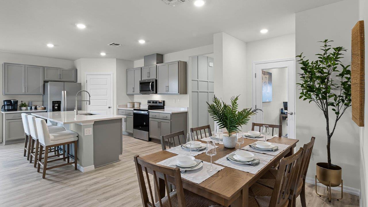 Modern open dining room and kitchen