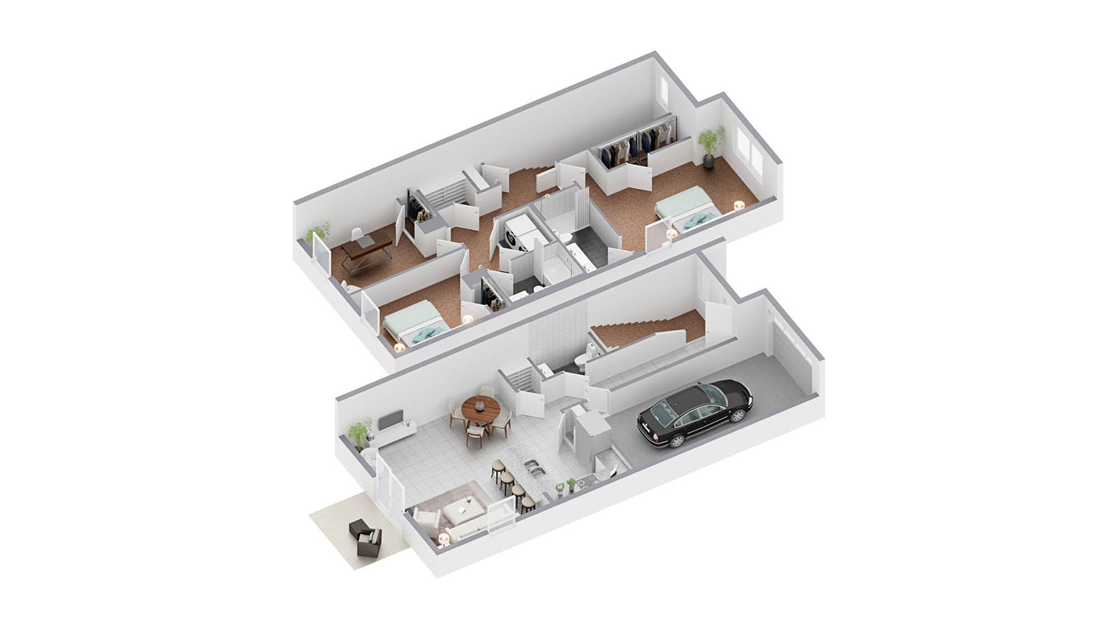 3D virtually staged first and second floor layout
