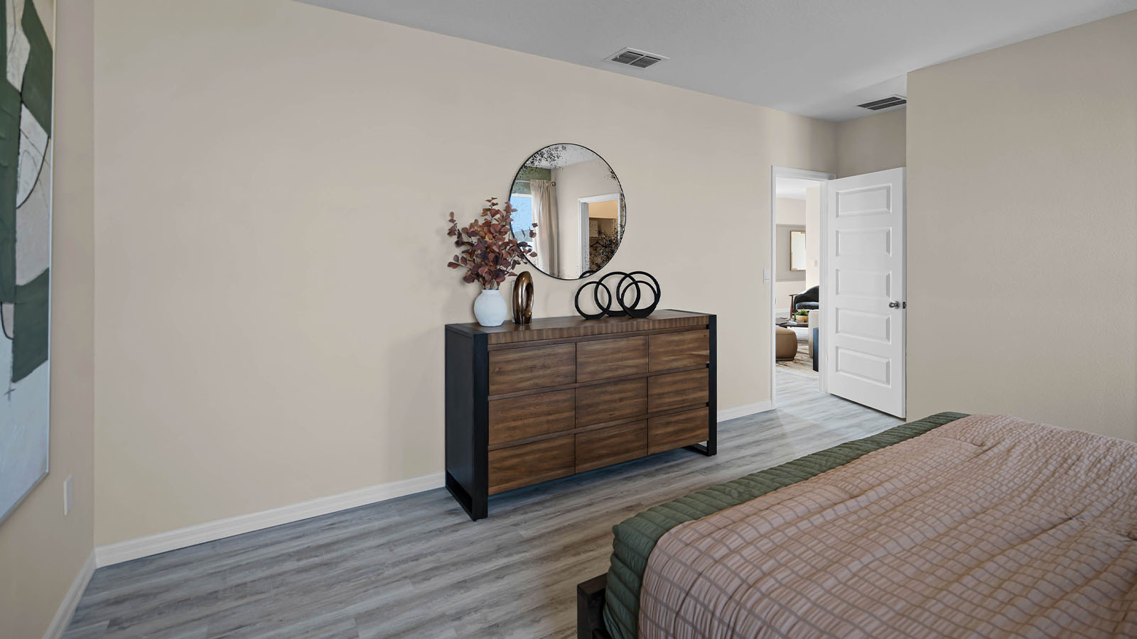 Primary bedroom with view of door