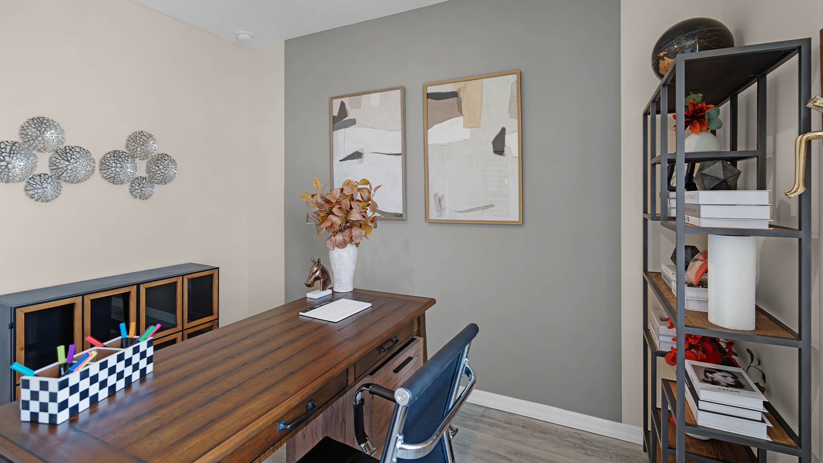 Office with decor