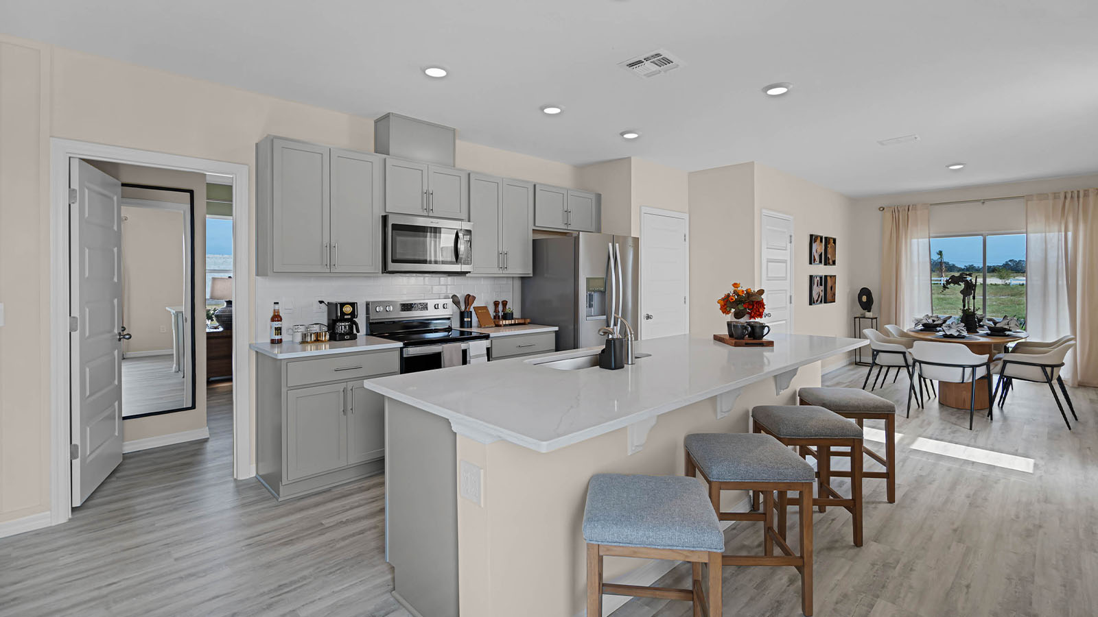 Kitchen with view of dining room