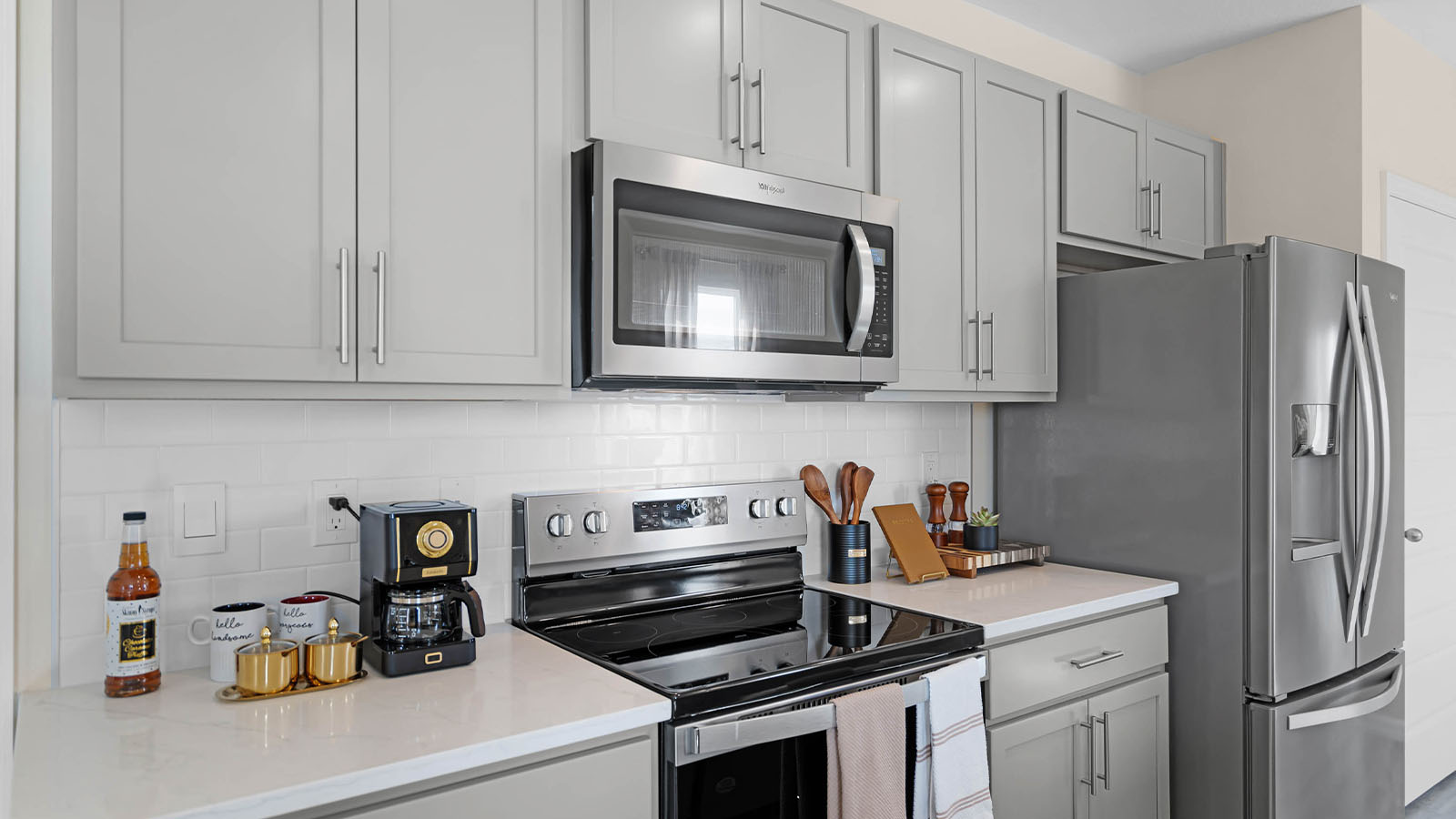 Kitchen with grey cabinets
