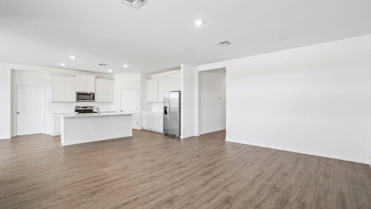 Living room showing kitchen