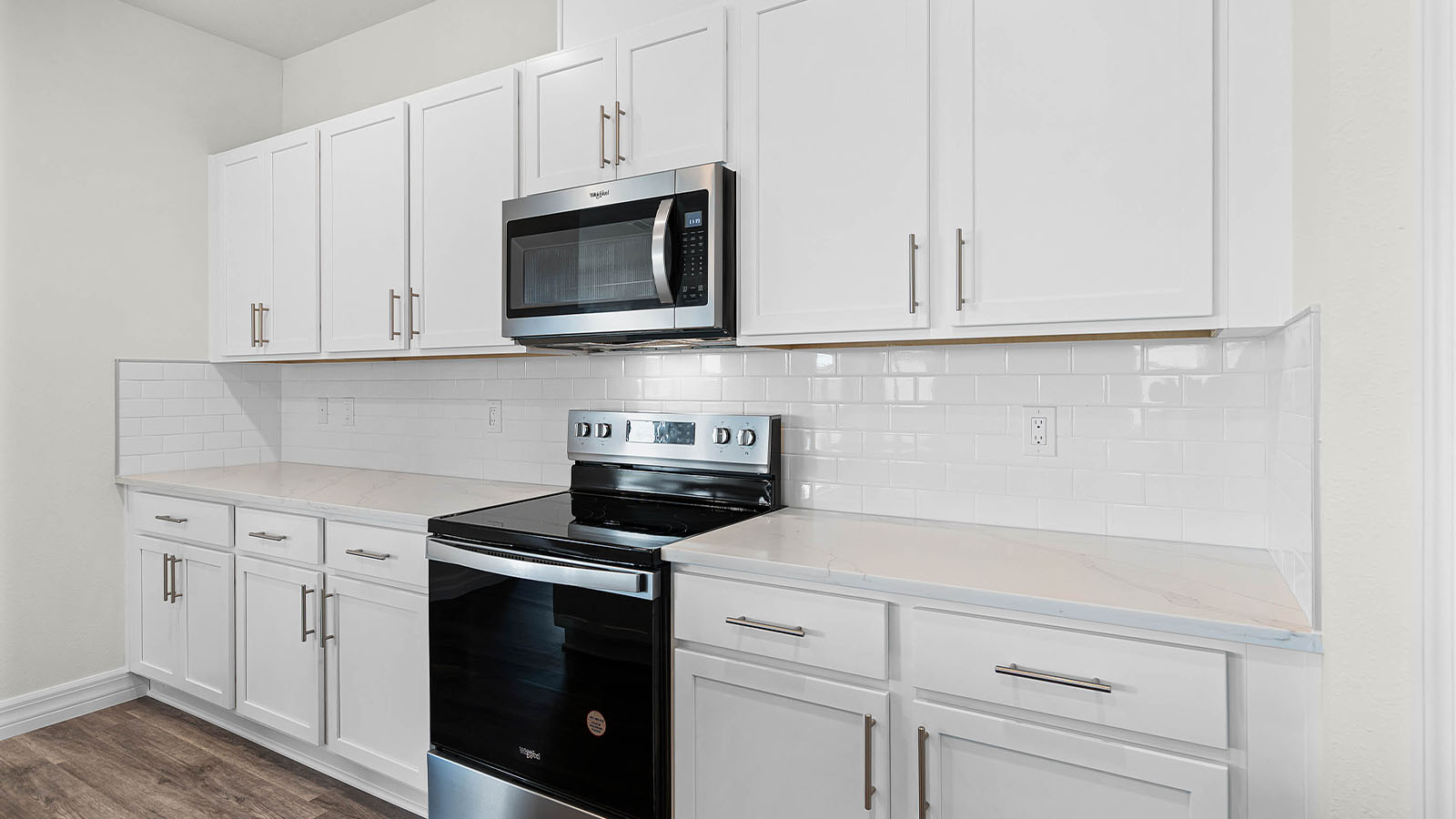 kitchen with white cabinets