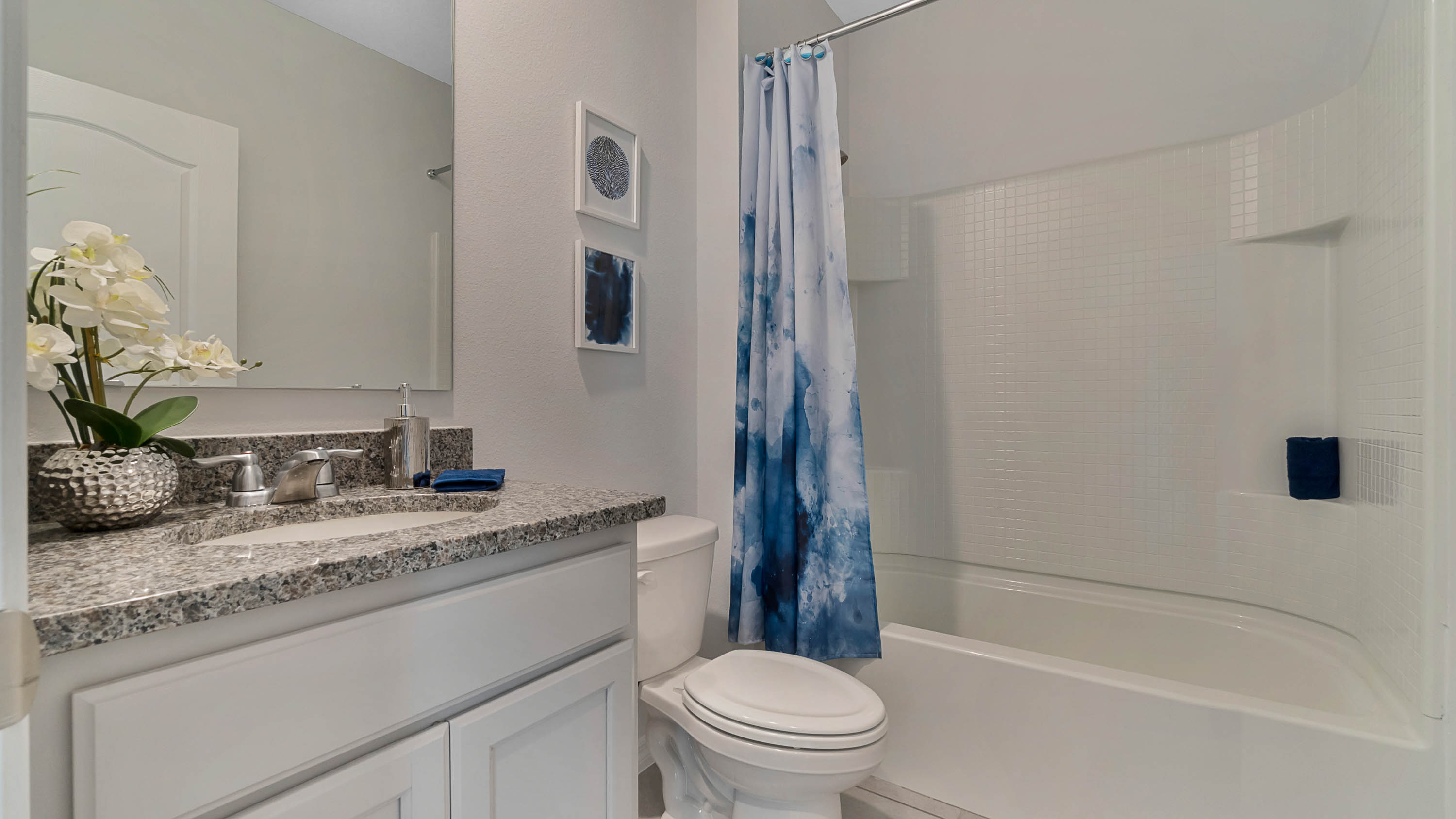 Guest bathroom with dual vanity sink