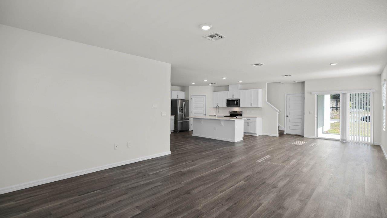 Living room adjacent to the kitchen