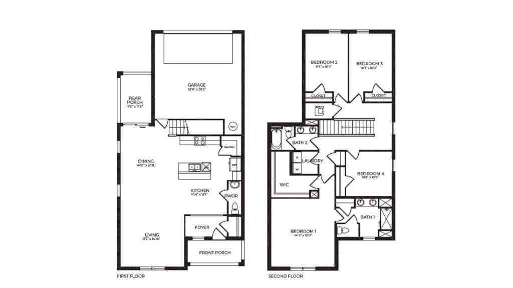 Two story home floorplan with room layouts and measurements