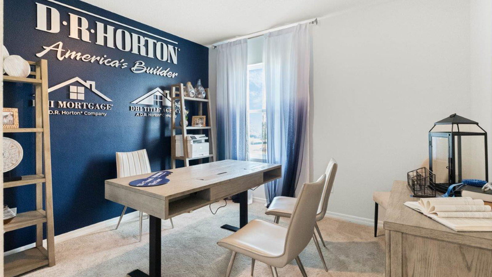 Downstairs bedroom staged as an office