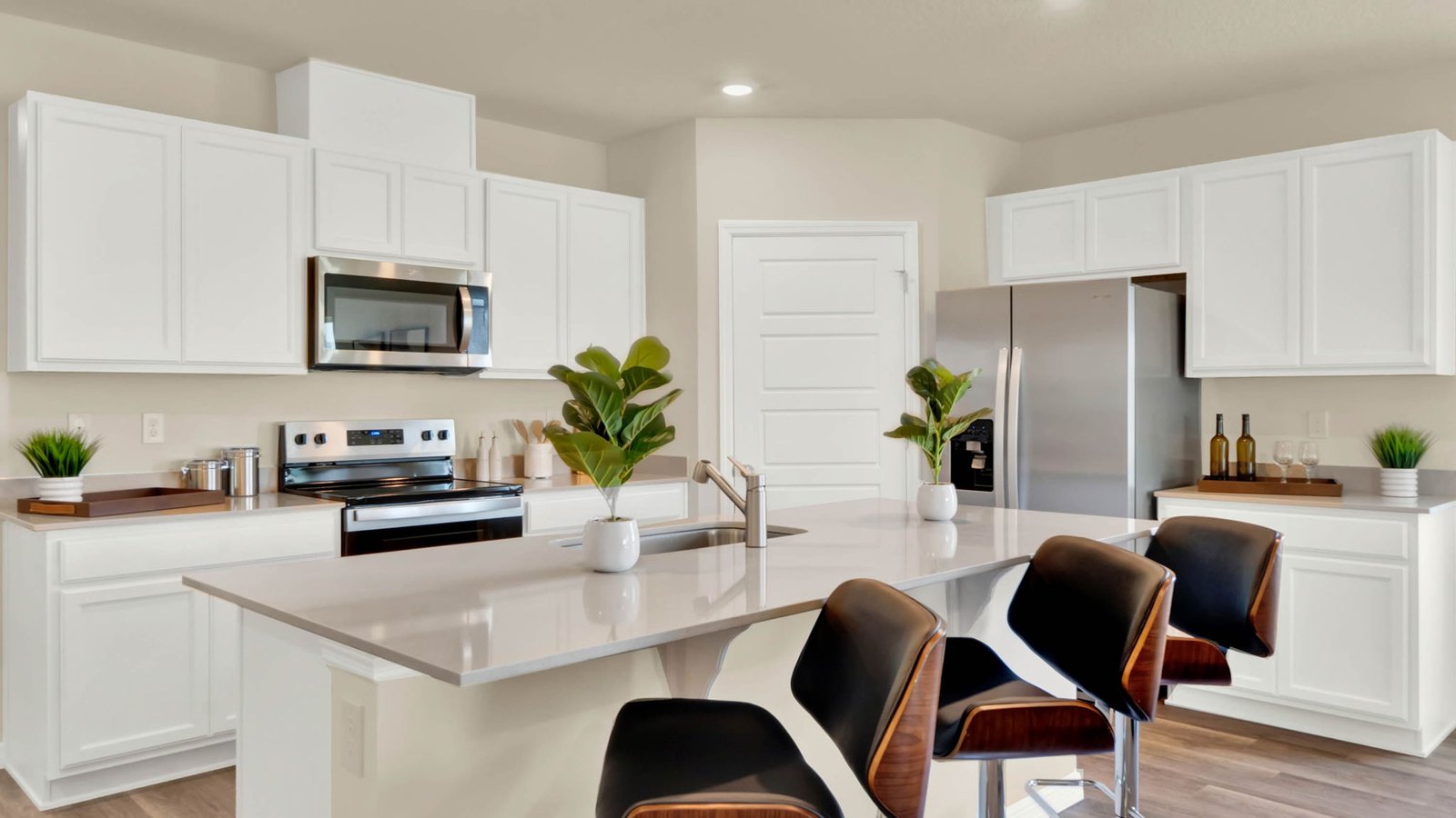 Kitchen with island and seating