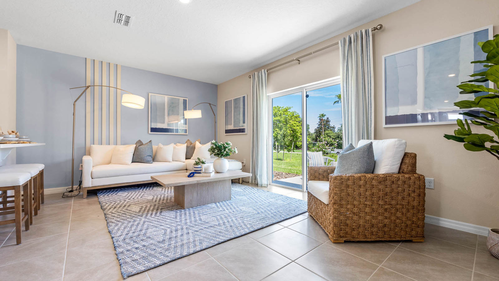 Living room with seating and patio doors