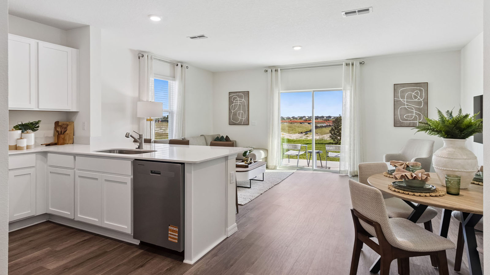View of Kitchen, Living, and Dining Room