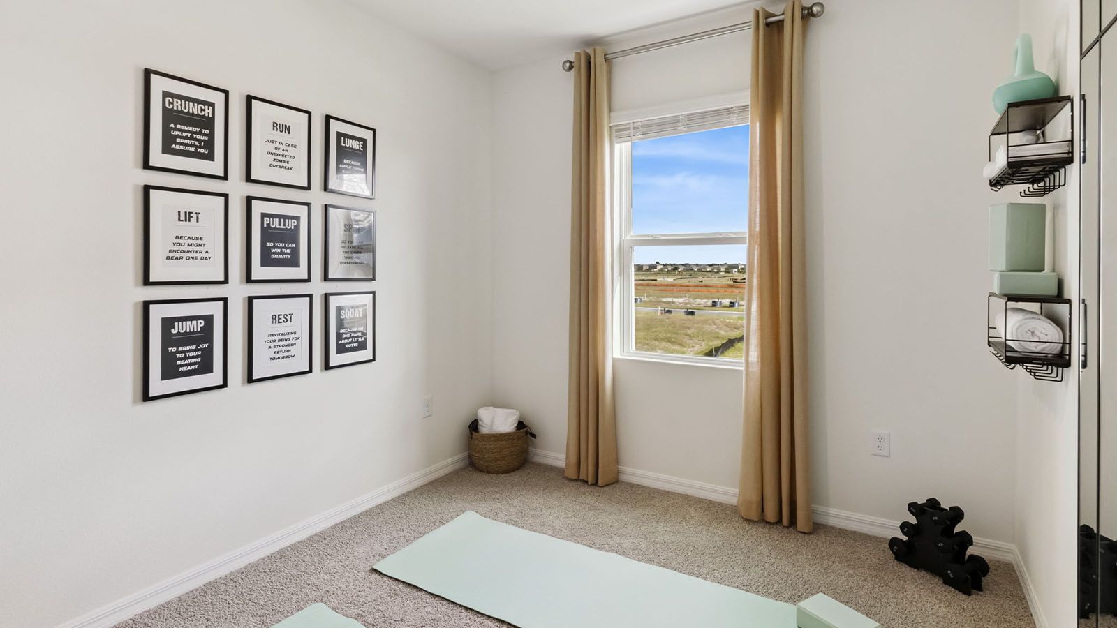 Guest room as a workout room with yoga supplies