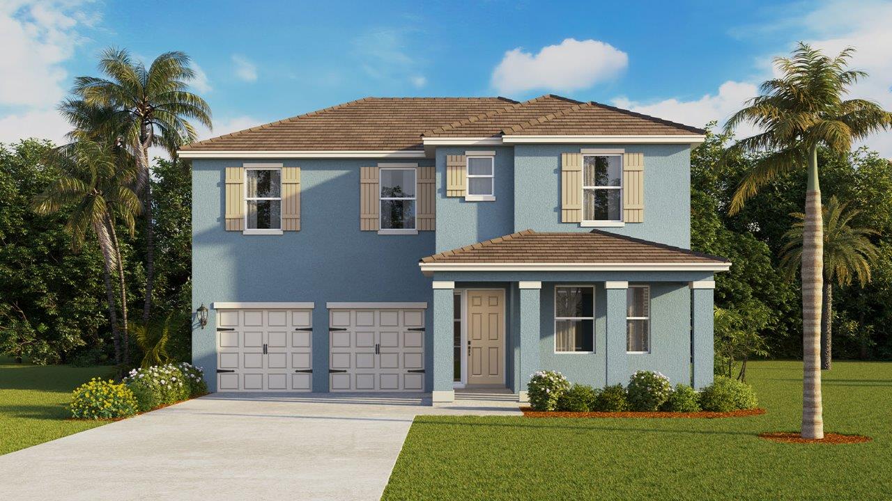 Exterior two-story home with a front porch and shutters