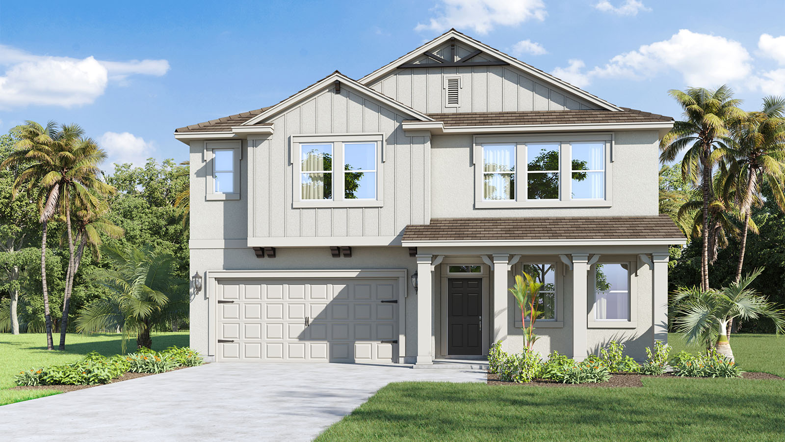 Two story single family home with two car garage front porch