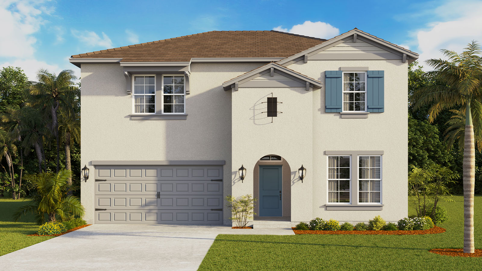 Rendering Two Story Home with two car garage