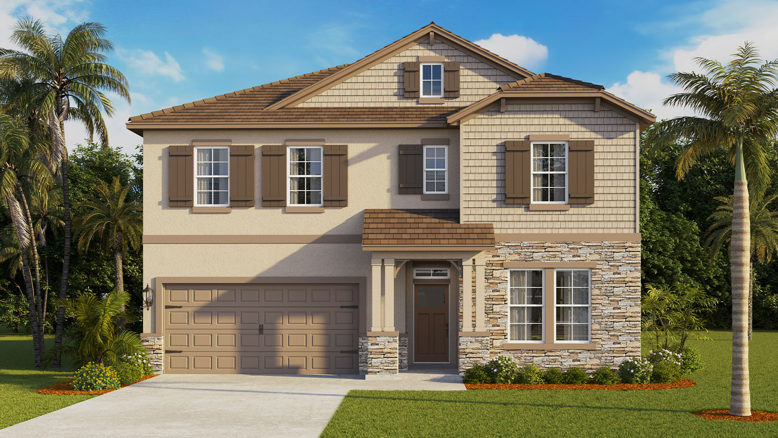 Rendering Two Story Home with stone