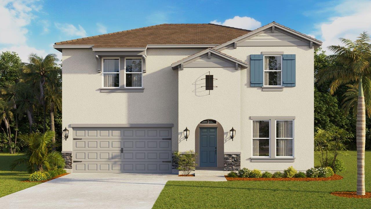 Rendering Two Story Home with two car garage with stone