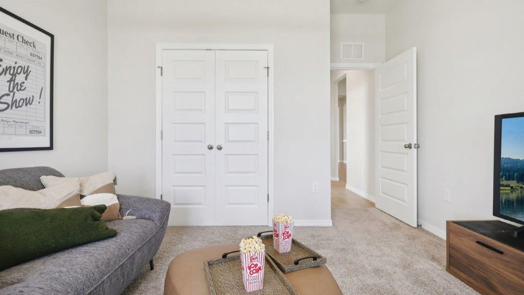 guest bedroom with built in closet