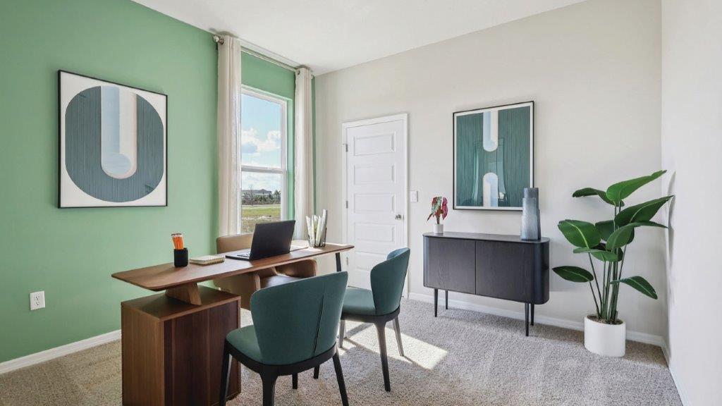 office decorated with green accents