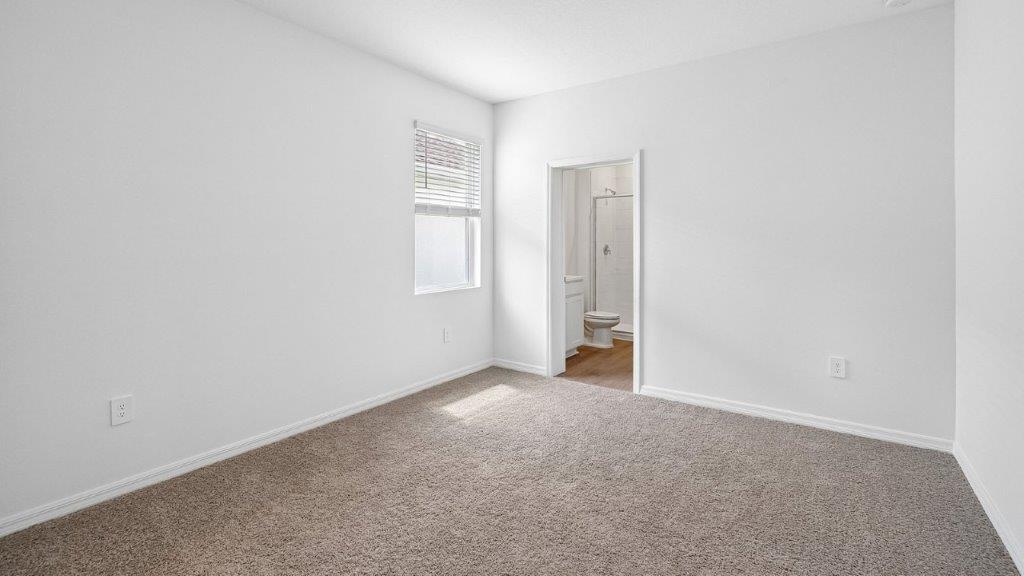 Downstairs bedroom with carpet