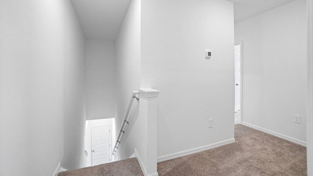 Stairs with carpet on the upstairs