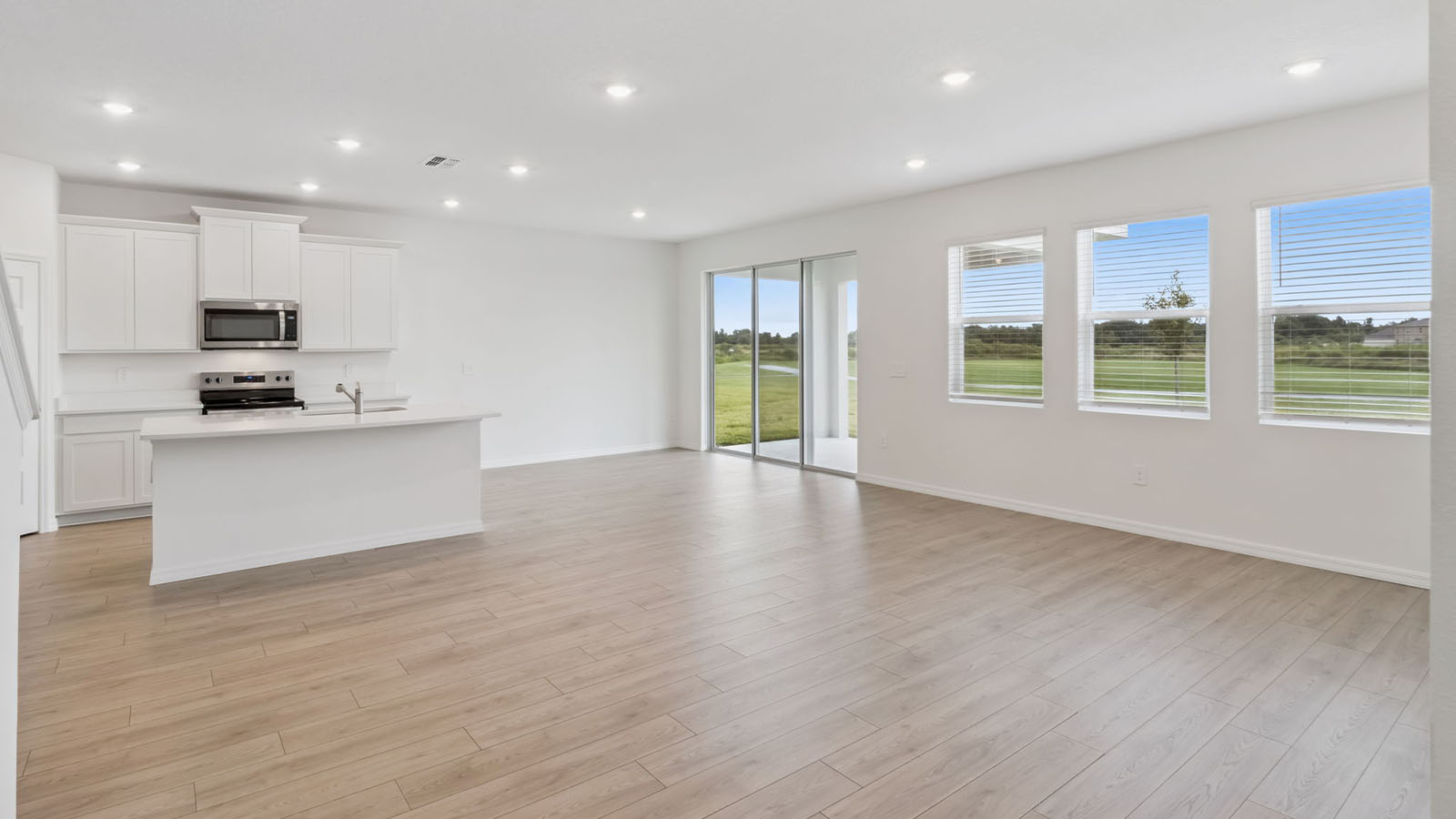 Large and open living room and dining room