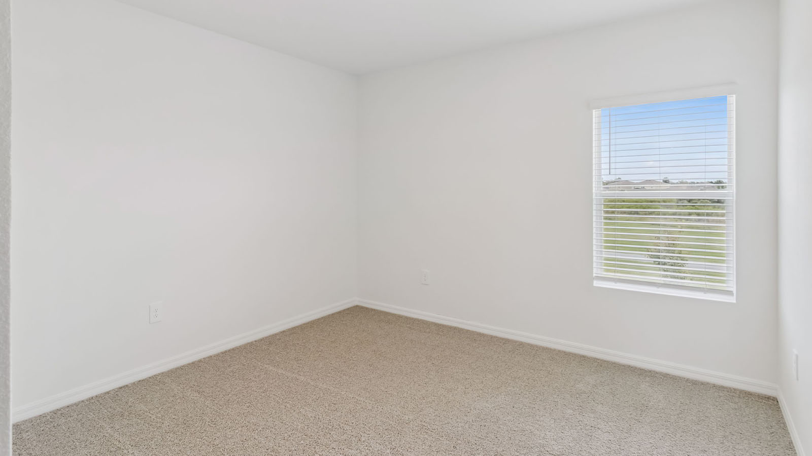 Guest bedroom with carpet and window