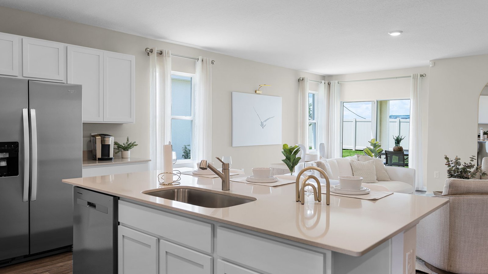 Kitchen island overlooking living room