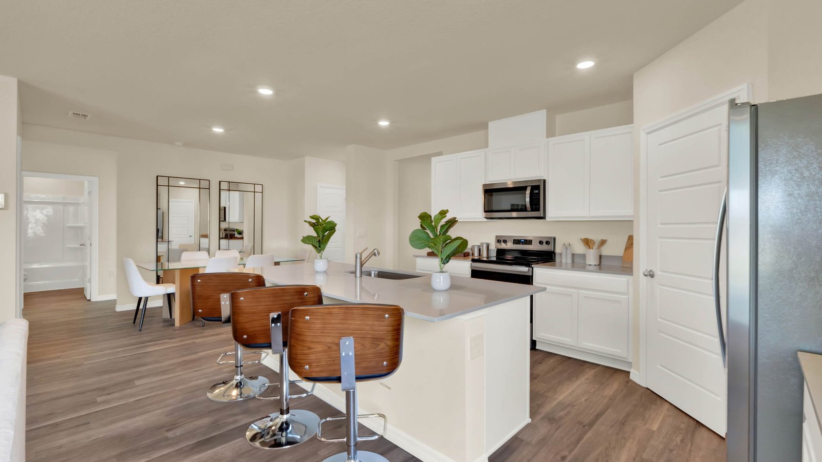 Kitchen with view of dining room