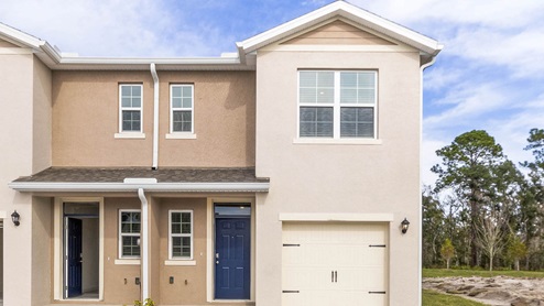 Exterior family town home with one car garage
