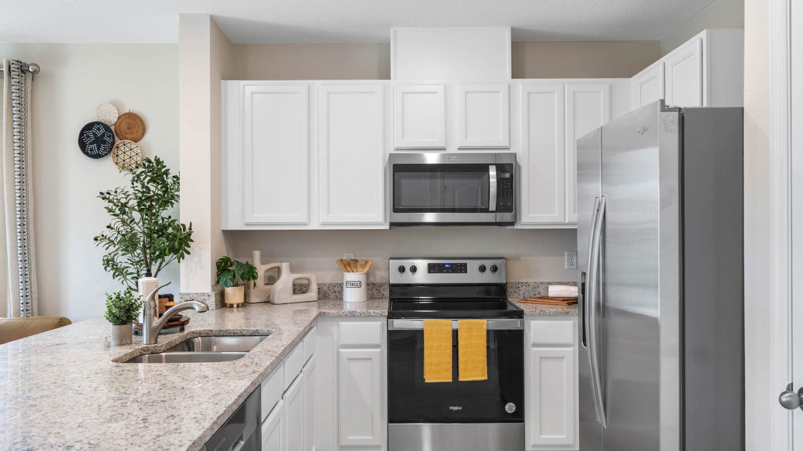 Stainless-steel appliances in the kitchen