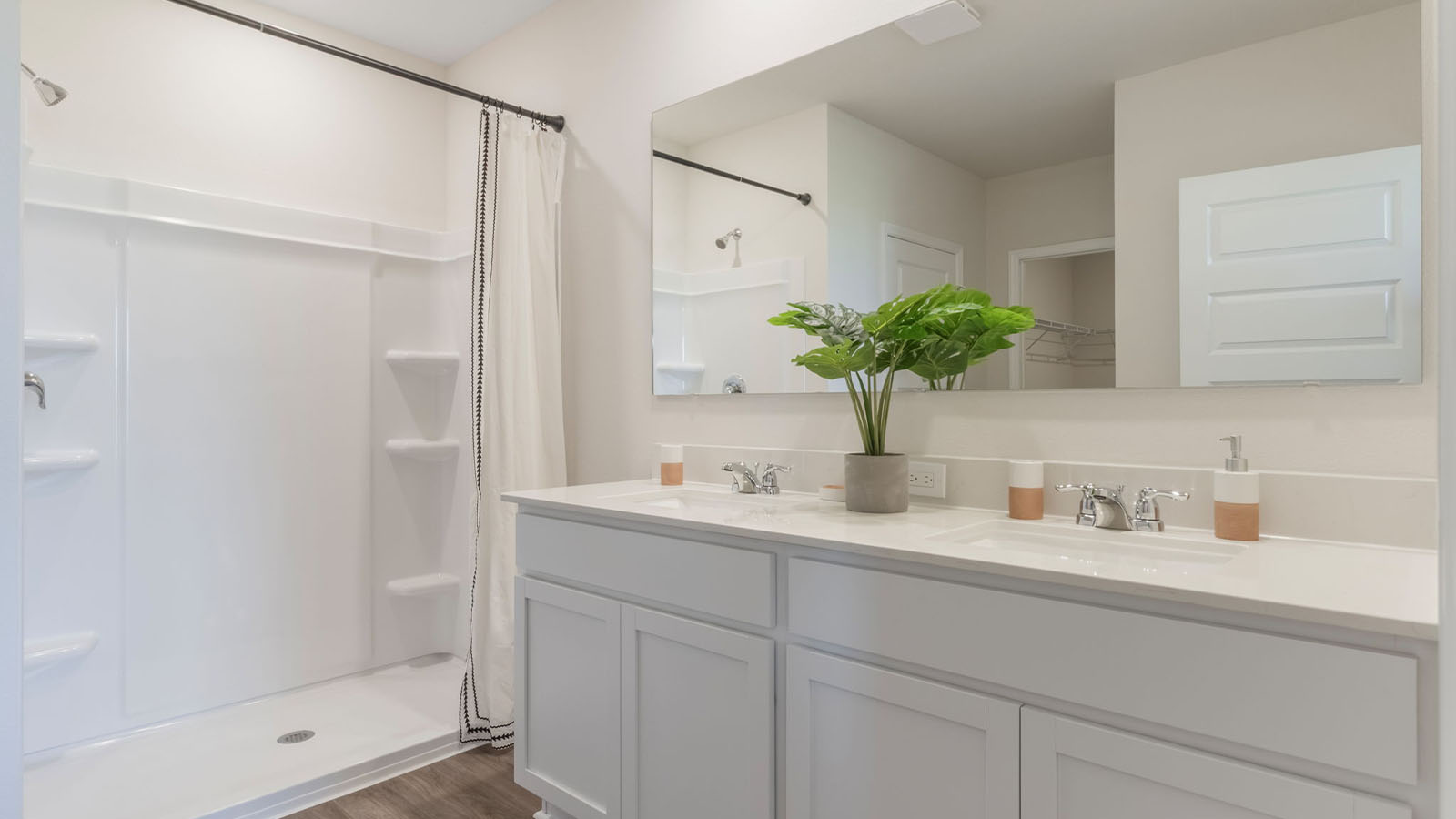 Primary bathroom with double vanity sink
