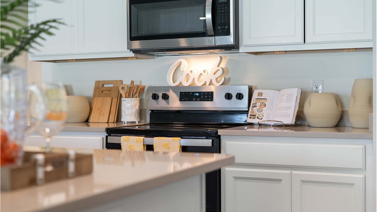 Quartz countertops and stainless-steel appliances