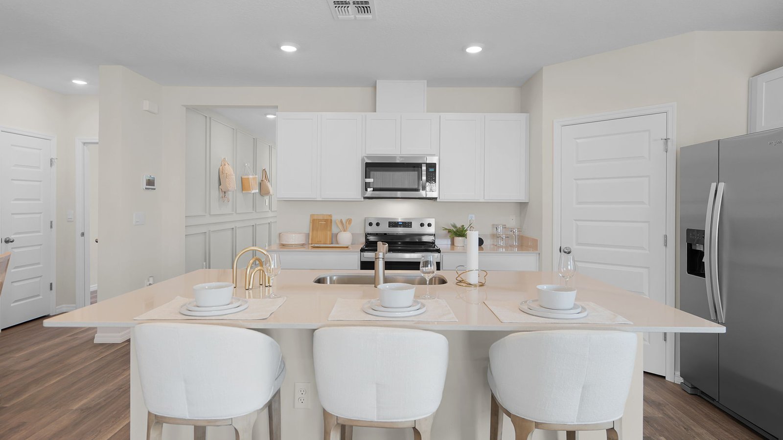 Kitchen with island and seating