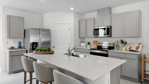 Kitchen area with island
